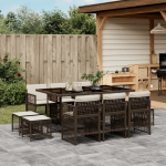 vidaXL 11-osaline aiam&ouml;&ouml;bli komplekt, padjad, pruun, PE rotang | 3210969 | 8721012294271