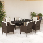 vidaXL VidaXL 7 Piece Patio Dining Set with Cushions Brown Poly Rattan | 3211938 | 8721012316713