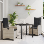 vidaXL 3-osaline aiam&ouml;&ouml;bli komplekt koos patjadega Light Grey pol&uuml;rotang | 3380407 | 8721288653277