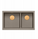 QUADRON | LOGAN 120 | granitowy zlewozmywak kuchenny SOFT TAUPE + MIEDŹ PVD | wymiar: 76 x 45 x 23,5 cm | 2-komorowy podwieszany | podbudowa szafki od: 80 cm | brak | 5905505509728