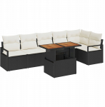 vidaXL 7-częściowy zestaw sof ogrodowych z poduszkami Black polirattan akacja, 2-osobowa sofa ogrodowa z poduszkami Black polirattan | 3349718 | 8721158998323