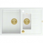 Zlewozmywak GraniteQ MORGAN 156 zlewozmywak snow white z syfonem Push To Open okrągły 1,5-komorowy z/o/ elementy złote | brak | 5904310997195