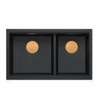QUADRON | LOGAN 120 | granitowy zlewozmywak kuchenny PURE CARBON + MIEDŹ PVD | wymiar: 76 x 45 x 23,5 cm | 2-komorowy wpuszczany | podbudowa szafki od: 80 cm | brak | 5905505509872