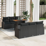 vidaXL 7-osaline aiam&ouml;&ouml;bli komplekt s&ouml;&ouml;gitoaks must pol&uuml;rattan akaatsia patjadega | 3349533 | 8721158996473