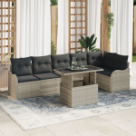7-osaline aiam&ouml;&ouml;bli komplekt padjadega Light Grey Rattan Pol&uuml;ester, 2-kohaline aiam&ouml;&ouml;bli diivan padjadega Light Grey Rattan Pol&uuml;ester | 3348478 | 8721158985927