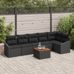 vidaXL Zestaw ogrodowy 7 element&oacute;w z poduszkami Black Polirattan Akacja | 3347842 | 8721158979568