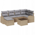 vidaXL 7-częściowy zestaw sof ogrodowych z poduszkami Black polirattan, 2-osobowa sofa ogrodowa z przechowalnią i poduszkami beżowy polirattan | 3354789 | 8721288350602
