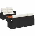 Aiam&ouml;&ouml;bli komplekt vidaXL 6-osaline koos patjadega Black Polyrattan Acacia, kahekohaline aiam&ouml;&ouml;bel vidaXL hoiuruumiga ja patjadega Black Polyrattan | 3356185 | 8721288364562