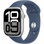 Apple Watch Series 10 GPS 46mm Aluminium Silber Sportarmband Denim - M/L | MWWM3QF/A | 0195949563720