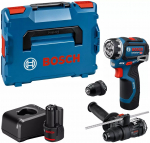 Bosch Powertools Akku-Bohrschrauber GSR 12V-32 FC Professional, 12Volt (blau/Black, 2x Li-Ionen Akku 2,0Ah, L-BOXX, Metallbohrfutteraufsatz, Bohrhammeraufsatz) | 06019N7104 | 4053423342956
