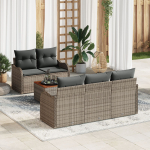 vidaXL Zestaw 6-częściowy sof ogrodowych z poduszkami Gray Polirattan Akacja, Sofa ogrodowa 2-osobowa z poduszkami Gray Polirattan | 3347391 | 8721158975058