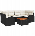 vidaXL 7-częściowy zestaw sofy ogrodowej z poduszkami Black poli rattan akacja, vidaXL Dwuosobowa sofa ogrodowa z schowkiem i poduszkami Black poli rattan | 3356199 | 8721288364708