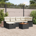 vidaXL 7-częściowy zestaw sof ogrodowych z poduszkami Black polirattan, sofa ogrodowa 2-osobowa z miejscem na przechowywanie i poduszkami Black polirattan | 3360785 | 8721288409041