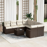 vidaXL 9-osaline aiam&ouml;&ouml;bli komplekt patjadega Brown pol&uuml;rotang, vidaXL 2-kohaline aiam&ouml;&ouml;bel patjadega Brown pol&uuml;rotang | 3345638 | 8721158952240