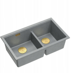 QUADRON | LOGAN 120 | granitowy zlewozmywak kuchenny SILVER STONE + ZŁOTO PVD | wymiar: 76 x 45 x 23,5 cm | 2-komorowy podwieszany| podbudowa szafki od: 80 cm | brak | 5905505509827