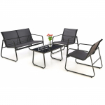 Black Forest Garden Furniture Set, Texteline Two Chairs + Lounger + Folding Table Black | L-0358 | 5907207224442