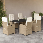 vidaXL VidaXL 7 Piece Patio Dining Set with Cushions Beige Poly Rattan | 3212375 | 8721012321083