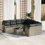 vidaXL 9-osaline aiam&ouml;&ouml;bli komplekt helehall pol&uuml;rattan, 2-kohaline aiam&ouml;&ouml;bel helehall pol&uuml;rattan patjadega | 3345642 | 8721158952288