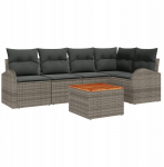 vidaXL 6 Elementowy Zestaw Sof Ogrodowych z Poduszkami Gray Polirattan Akacja, vidaXL 2-osobowa Sofa Ogrodowa z Przechowywaniem i Poduszkami Gray Polirattan | 3356249 | 8721288365200
