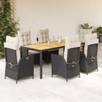 vidaXL VidaXL 7 Piece Patio Dining Set with Cushions Black Poly Rattan | 3213091 | 8721012328242