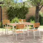 vidaXL 5-osaline aiam&ouml;&ouml;bli komplekt tahke teekpuust, V&auml;ljas&ouml;&ouml;gilaud 150x90x75 cm, 4 kokkupandavat aiatooli tahke teekpuu ja terasega | 3334783 | 8721288461568