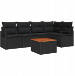 Zestaw 6-częściowy sofy ogrodowej z poduszkami Black polirattan akacja, 2-osobowa sofa ogrodowa z miejscem do przechowywania i poduszkami Black polirattan | 3356378 | 8721288366498