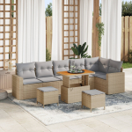vidaXL 9-osaline aiam&ouml;&ouml;bli komplekt pol&uuml;rotangist diivaniga, patjadega, Beige, Akaatsia | 3363587 | 8721288437068