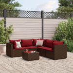 vidaXL VidaXL 6 Piece Patio Lounge Set with Cushions Brown Poly Rattan | 3308133 | 8721158364166