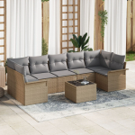 vidaXL 8-osaline aiam&ouml;&ouml;bli komplekt pol&uuml;rattanist koos patjadega Beige | 3345280 | 8721158948663
