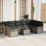 vidaXL 9-osaline aiam&ouml;&ouml;bli komplekt patjadega Black pol&uuml;rotangist diivan | 3345529 | 8721158951151