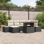 Zestaw 7-częściowy sof ogrodowych z poduszkami Black polirattan, Sofa ogrodowa 2-osobowa z miejscem na przechowywanie i poduszkami Black polirattan | 3358821 | 8721288390240