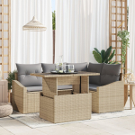 vidaXL 5-osaline aiam&ouml;&ouml;bli komplekt koos patjadega, beež pol&uuml; rattan | 3348996 | 8721158991102