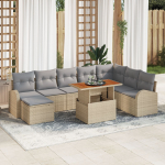 vidaXL 9-osaline aiam&ouml;&ouml;bli komplekt pol&uuml;rotangist ja akaatsiast koos patjadega Beige | 3349622 | 8721158997364