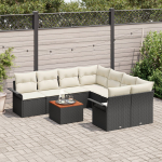 vidaXL Aiam&ouml;&ouml;bli komplekt 9-osaline koos patjadega Black pol&uuml;rotang akatsia | 3347306 | 8721158974204