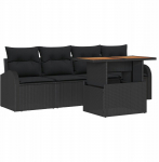 vidaXL 5-częściowy zestaw sofy ogrodowej z poduszkami Black polirattan, 2-osobowa sofa ogrodowa z miejscem na przechowanie i poduszkami Black polirattan | 3358256 | 8721288384591