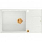 Zlewozmywak GraniteQ EVAN 136 XL GraniteQ zlewozmywak z syfonem Push to Open 1-komorowy z/o (860x500x210; kom. 420x490) snow white / elementy miedziane | brak | 5904310997751