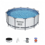 Bestway Basen stelażowy, okrągły, Steel Pro Max, 366x100cm, jasnoszary + akcesoria (56420) | 56420 | 6942138982244