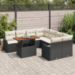 vidaXL Aiam&ouml;&ouml;bli komplekt 9-osaline koos patjadega Black pol&uuml;rotang akatsia | 3349438 | 8721158995520