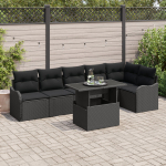 vidaXL 7-Częściowy Zestaw Sof Ogrodowych z Poduszkami Black Polirattan | 3357216 | 8721288374196