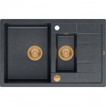 Zlewozmywak GraniteQ MORGAN 156 GraniteQ zlewozmywak black diamond z syfonem Push To Open okrągły 1,5-komorowy z/o +/ elementy złote | HB8224U8-G1_P2O-QDR | 5904310997201