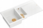 Zlewozmywak GraniteQ EVAN 156 GraniteQ zlewozmywak z syfonem Push To Open 1,5-komorowy z/o (1000x500x210; kom. 420x480) snow white / elementy miedziane | brak | 5904310997515