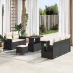 vidaXL 8-osaline aiam&ouml;&ouml;bli komplekt pol&uuml;rotangist, patjadega, Black, akaatsia | 3361690 | 8721288418098
