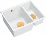 Zlewozmywak GraniteQ QUADRON | LOGAN 150 | granitowy zlewozmywak kuchenny BIAŁY + MIEDŹ PVD | wymiary: 56 x 46 x 22 cm | 1,5-komorowy wpuszczany | podbudowa szafki od: 60 cm | brak | 5904310999069