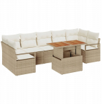 vidaXL 8-osaline aiam&ouml;&ouml;bli komplekt patjadega, beež, pol&uuml; rattan akatsia, 2-kohaline aiam&ouml;&ouml;bel patjadega, beež, pol&uuml; rattan | 3349679 | 8721158997937