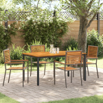 vidaXL 5-częściowy zestaw jadalny do ogrodu Gray z polirattanu z acacii, Stacking Garden Chairs with Cushions 2 szt. Gray polirattan, St&oacute;ł ogrodowy 90x90x75 cm z litego drewna acacii i metalu | 3365494 | 8721288456137