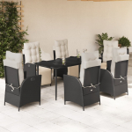 vidaXL VidaXL 7 Piece Patio Dining Set with Cushions Black Poly Rattan | 3213382 | 8721012331150