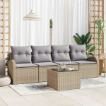 vidaXL 5-osaline aiam&ouml;&ouml;bli komplekt pol&uuml;rotangist koos patjadega Beige | 3345910 | 8721158954961