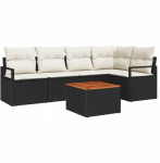 Zestaw 6-częściowy sof ogrodowych z poduszkami Black Polirattan Akacja, Sofa ogrodowa 2-osobowa z miejscem do przechowywania i poduszkami Black Polirattan | 3356374 | 8721288366450