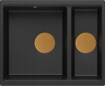 Zlewozmywak GraniteQ QUADRON | LOGAN 150 | granitowy zlewozmywak kuchenny CZARNY mat + MIEDŹ PVD | wymiary: 56 x 46 x 22 cm | 1,5-komorowy podwieszany | podbudowa szafki od: 60 cm | brak | 5904310998802