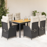 vidaXL VidaXL 7 Piece Patio Dining Set with Cushions Black Poly Rattan | 3213090 | 8721012328235